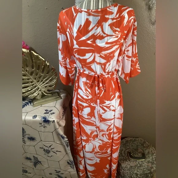Nina Leonard Orange and White Floral Maxi Dress - Picture 4 of 16